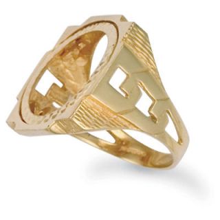 Jewelco London 9ct Gold Sovereign squared top coin mount Ring curb 