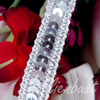 WHOLESALE Craft Supply 15 YARDS/ 14M Silver Nylon Sequins Beaded Lace 