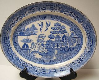 Antique English Blue Willow Platter Semi Porcelain Myott 12 Blue 
