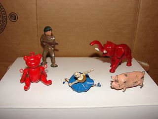  Lot of 5 Metal Cast Iron Pig, Ballerina, Bear, Elephant & Army Man