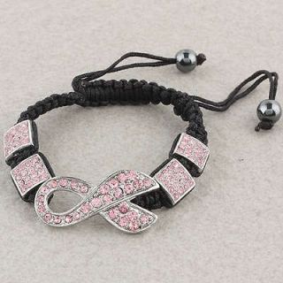   Pink Ribbon Breast Cancer Awareness Macrame Adjustable Bracelet