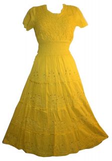 106 Yellow NEW COTTON PARTY ELEGANT PEASANT VINTAGE SUMMER DRESS