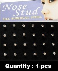 1pcs 316l surgical steel nose stud ring clear colour 1pcs