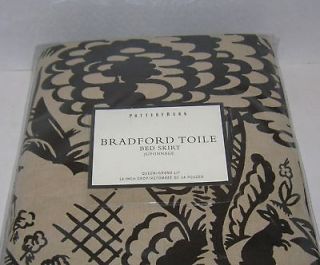 pottery barn bradford brown toile queen bed skirt new time
