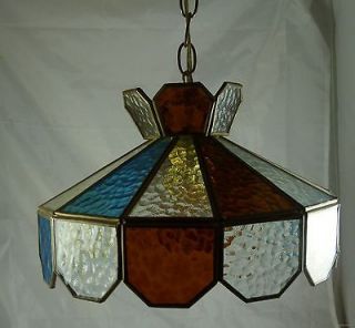   Lucite Stained Glass Style Red Amber Blue Hanging Lamp Light Fixture
