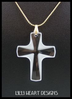 SWAROVSKI LALIQUE FROSTED CROSS 29mm Pendant on 24k Gold Plated 18 