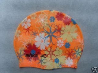 ishka swimming hat cap silicone adult floral design new from