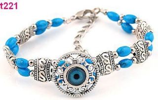 Free P&P 1pc handmade Tibetan silver blue beaded charm bracelet t221