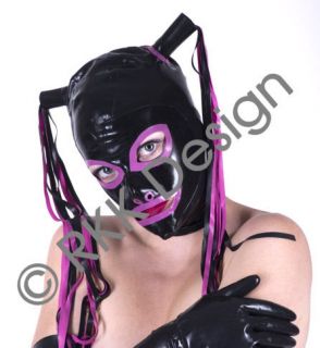 black pink latex rubber hood mask 2 pony tails s