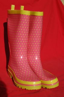 New Rubber Boots Esprit Hunter Pink & Yellow Poka Dots Tall Womens 