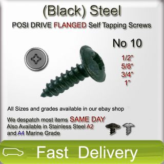 No10 Black Steel Flange SELF TAPPING SCREWS POSI Flanged Black Screws