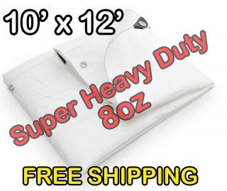 10x12 SUPER HEAVY DUTY 8oz WHITE BOAT TARP HIGH GRADE CANOPY TARP 