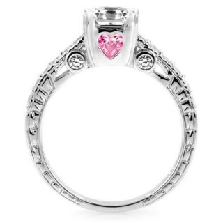 Womens PINK HEART Engagement Promise Ring CZ 925 Sterling Silver Size 