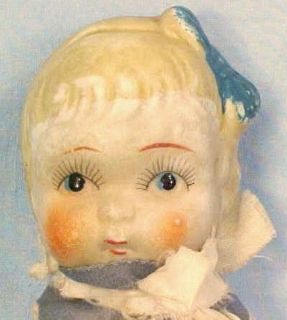 Sweet Vintage POUTY FACE LITTLE GIRL ALL BISQUE DOLL w WRESTLER TYPE 