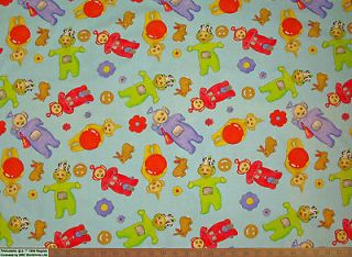 Vintage fabric all 4 TELETUBBIES + bunnies 37x24 childrens TV