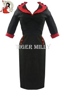 HELL BUNNY 50s vintage THELMA PENCIL WIGGLE DRESS BLACK RED