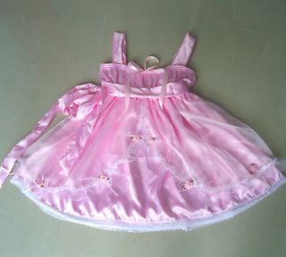 pretty babydoll pink satin sheer sissy dress m size