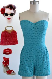 50s Style JADE Eyelet Lace Straplss SWEETHEART Neckline TIEDBack PINUP 