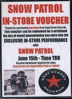 snow patrol unused in store performance voucher ticket time left