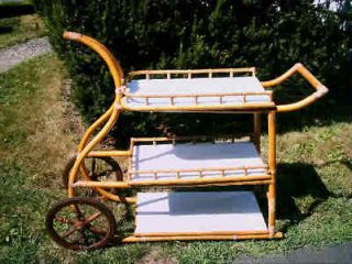 Unusual 3 Tier Bamboo/Rattan Tea/Flower Swan Like Appearance Cart