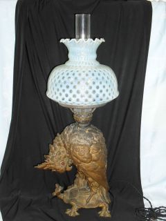 COCKATOO ON TURTLE ELECTRIFIED KEROSENE LAMP CIRCA 1880 CRAIGHEAD 
