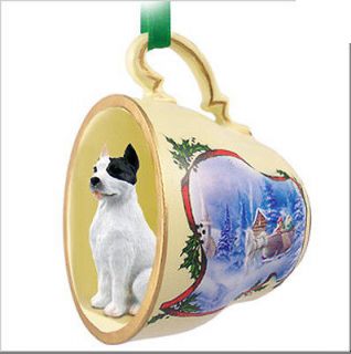Pitbull Terrier Dog Christmas Holiday Teacup Sleigh Ornament Figurine 