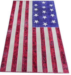 AMERICAN FLAG PATCHWORK RUG made frm OVERDYED Distressed Vintage 
