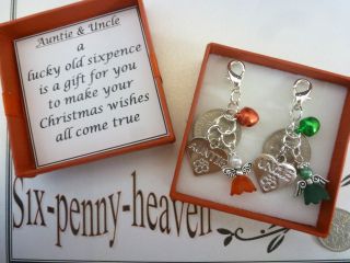   AUNTIE & UNCLE lucky sixpence coin keepsake charm gift boxed angel