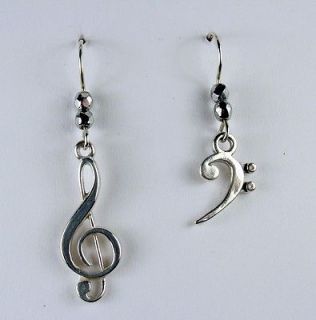 Sterling Silver Treble & Bass Clef earrings  music, musician, singer 