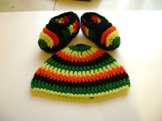 NEW BABY RASTA HAT/KUFI & SHOES SET ~ HAND CROCHETED ~ ONE OF A KIND 