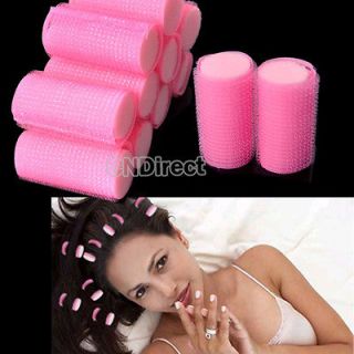 10x Large Velcro Cling Rollers Curlers Hair Style Salon DIY Pink 3cm