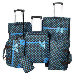 All Season Polka Dot Delight 6 Piece Spinner Luggage Set   Brown 