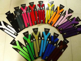 17 Colors Mens Womens Clip on Suspenders Elastic Y Shape Adjustable 