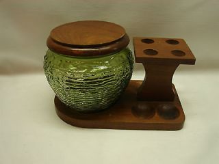 Vintage Fairfax Wooden Smoking Pipe Holder w/ Glass Avocado Green 
