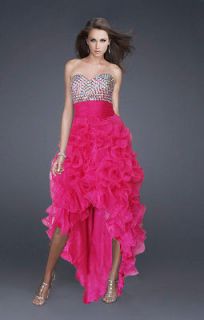 TRENDY HIGH LOW HEM FANCY FRILL SKIRT PROM/FORMAL/EVENING GOWN; PINK 