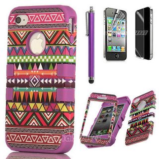 Stylus+Tribal Tribe Design TPU Combo Case Cover For iPhone 4 4S Screen 