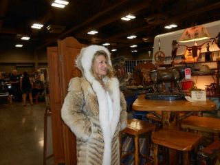 gorgeous coyote fur coat with fox trim and hood