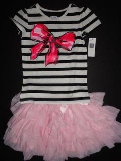   4T 5T Bow Glitter T shirt Top+Tutu Tulle Skirt Pink New Outfit Ruff