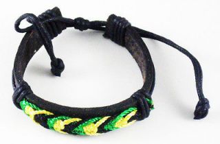 Jamaica Flag Colors Arrow Braided Thick Leather Rope Band Bracelet