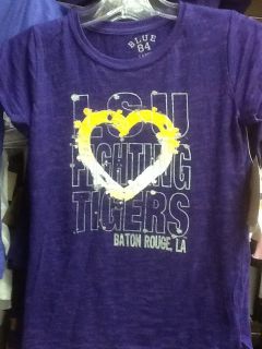 LSU Fighting Tigers Purple Burnout Girls Shirt with Gold and White 