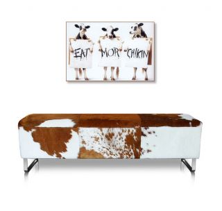leather seating bench with real cow hide black or brown