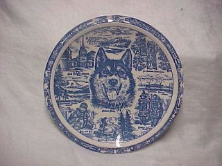 Vintage Blue Alaskan Husky Plate by Vernon Kilns circa 1950