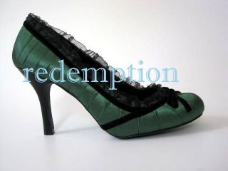 pleaser emerald green satin heels pumps dressy goth 6