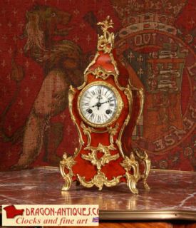 LOUIS JAPY RED VENEER ORMOLU ANTIQUE FRENCH CLOCK C1880