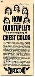 Newly listed 1943 Dionne Quintuplets Musterole Cough & Cold Salve Ad