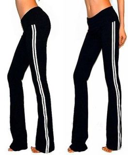 black fitness foldover side striped long yoga pants s