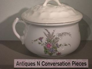 Antique Victorian Chamber Pot Flowered with Lid Unique