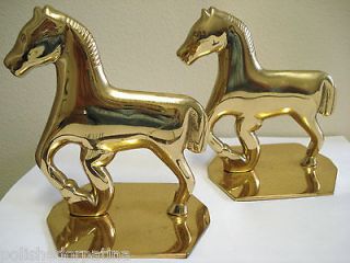 VIRGINIA METALCRAFTERS BRASS PAIR PRIMITIVE HORSE EQUESTRIAN BOOKENDS