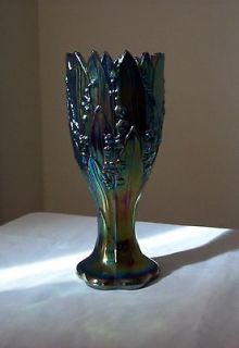 VTG WESTMORELAND BLUE/RED CARNIVAL GLASS LILY OF THE VALLEY FLOWER 
