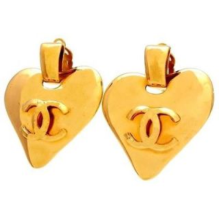 authentic vintage chanel earrings cc logo big heart dangle coco